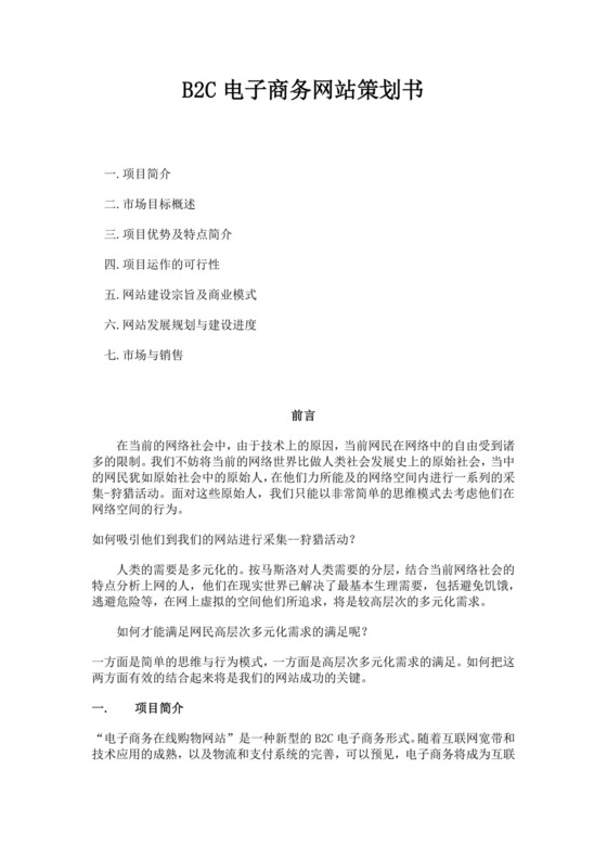 白色简约B2C电子商务网站策划书电子商务商业计划书