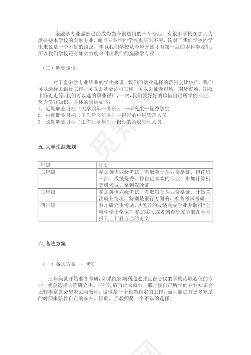 白色简洁金融职业生涯规划书个人职业规划个人工作计划模板