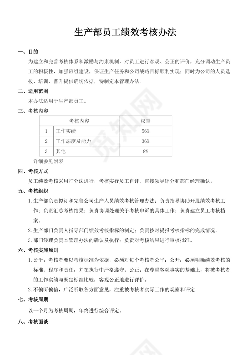 生产部员工绩效考核办法