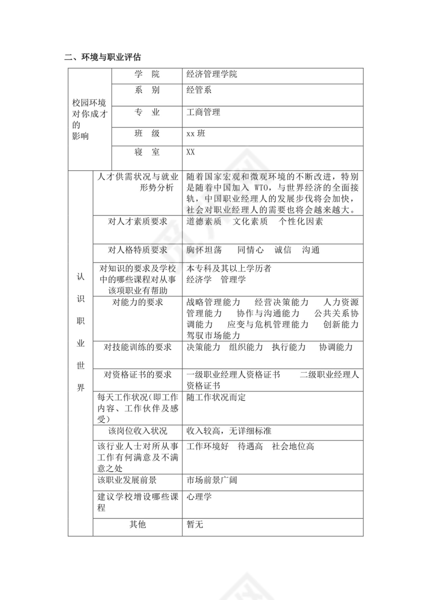 大学生职业生涯规划书工商管理职业生涯规划书个人职业规划
