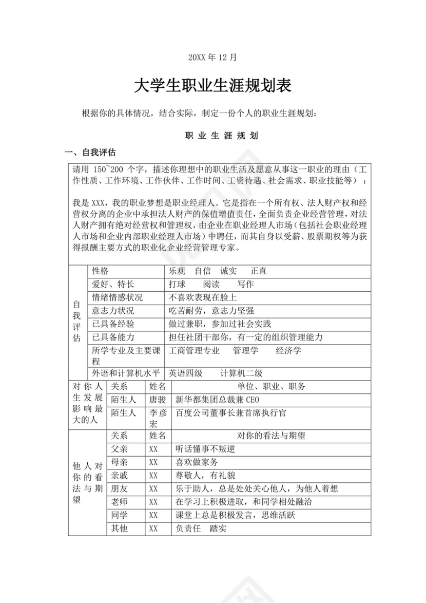 大学生职业生涯规划书工商管理职业生涯规划书个人职业规划