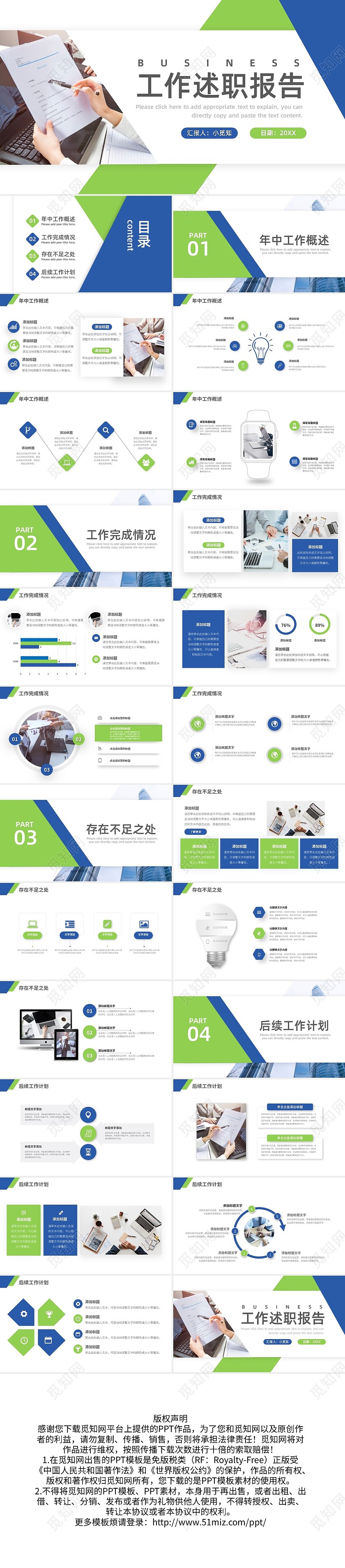 黄绿简约工作述职报告PPT模板宣传PPT动态PPT工作总结汇报述职竞聘