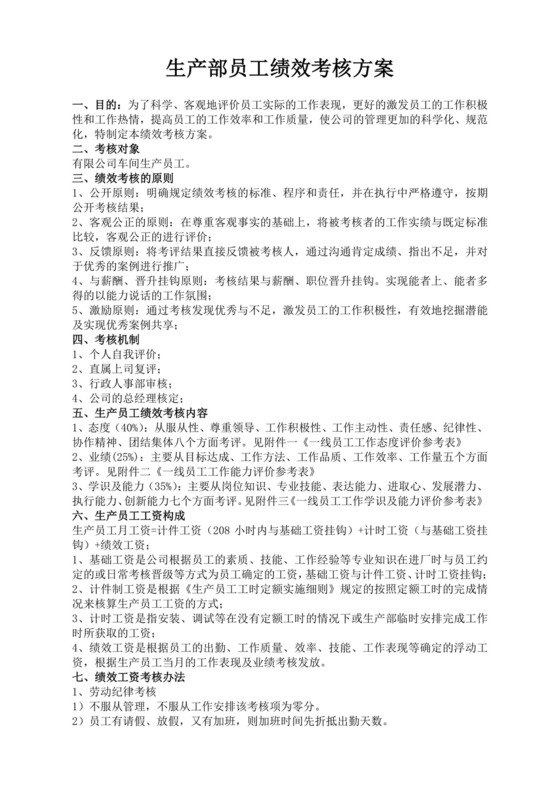 白色简洁生产部门绩效考核公司企业绩效考核模板