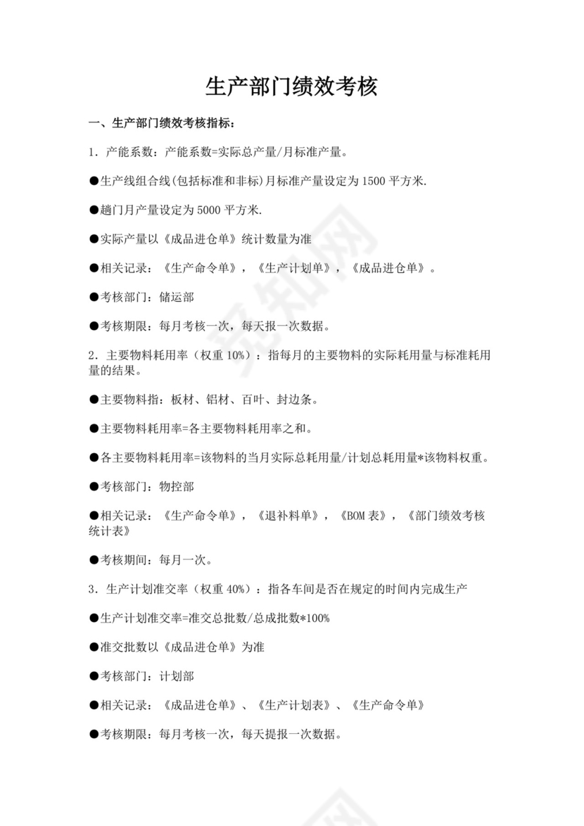 生产部门绩效考核模板