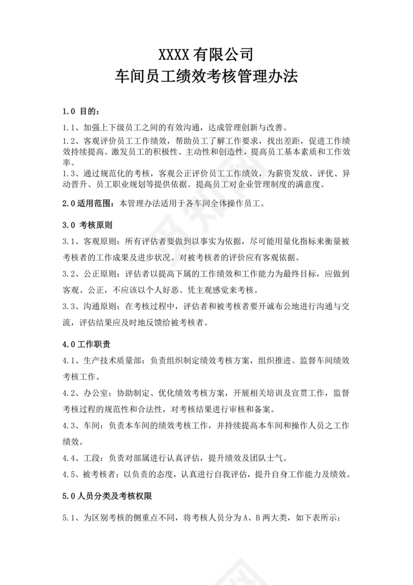 白色简洁工厂绩效考核企业公司绩效考核模板