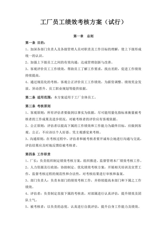 白色简洁工厂绩效考核企业公司绩效考核模板