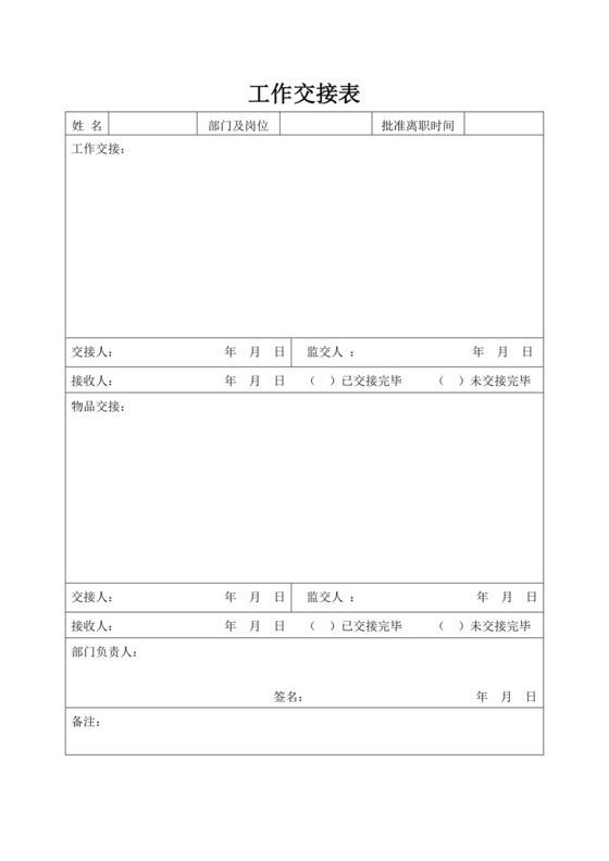 公司员工工作交接表模板交接文档