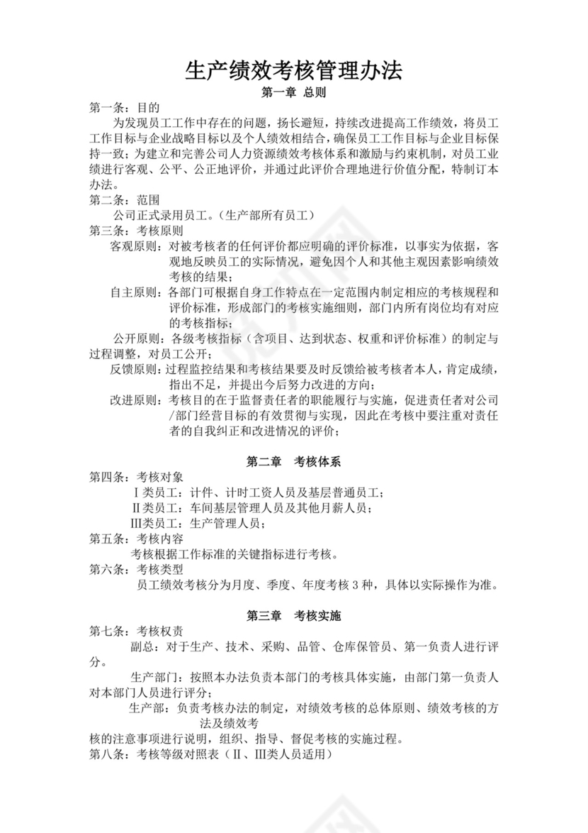 白色简洁生产部门绩效考核公司企业绩效考核模板