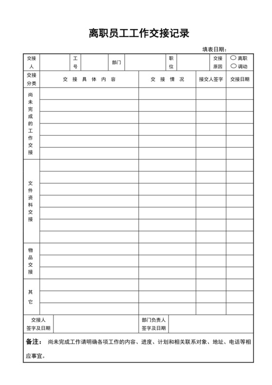 白色简约离职员工交接文档