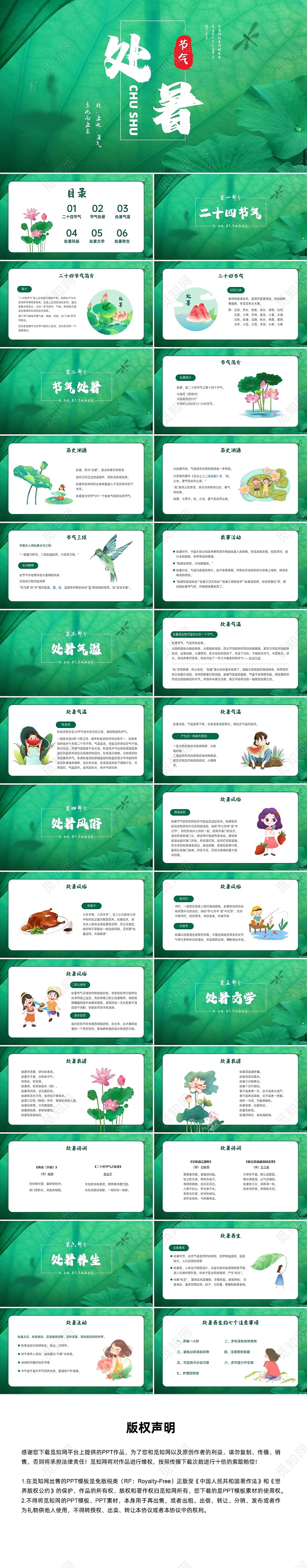 绿色清新荷叶二十四节气之处暑PPT模板