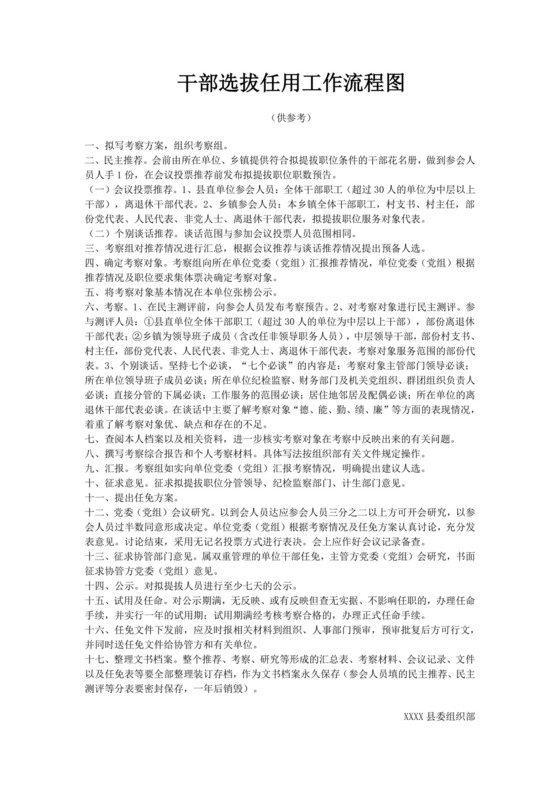 白色简洁干部选拔任用流程图单位员工工作流程图模板