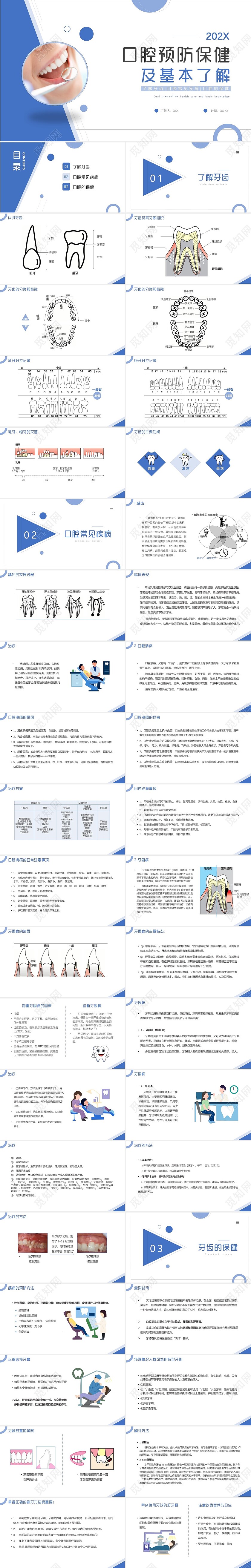 蓝色商务插画口腔预防保健及基本了解口腔知识PPT模板