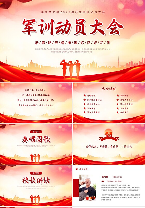 红色简约党政风军训动员大会PPT模板