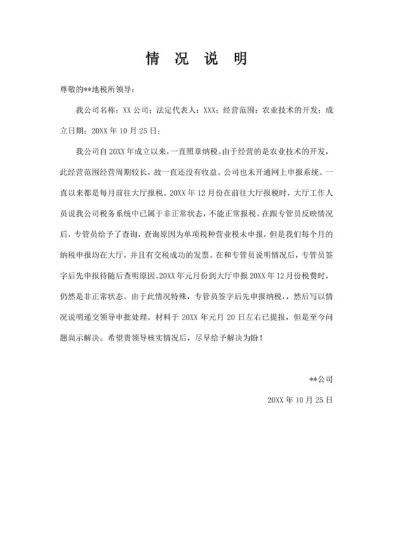 白色简洁情况说明企业个人情况说明模板