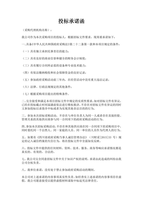 白色简洁投标承诺函公司投标文件模板