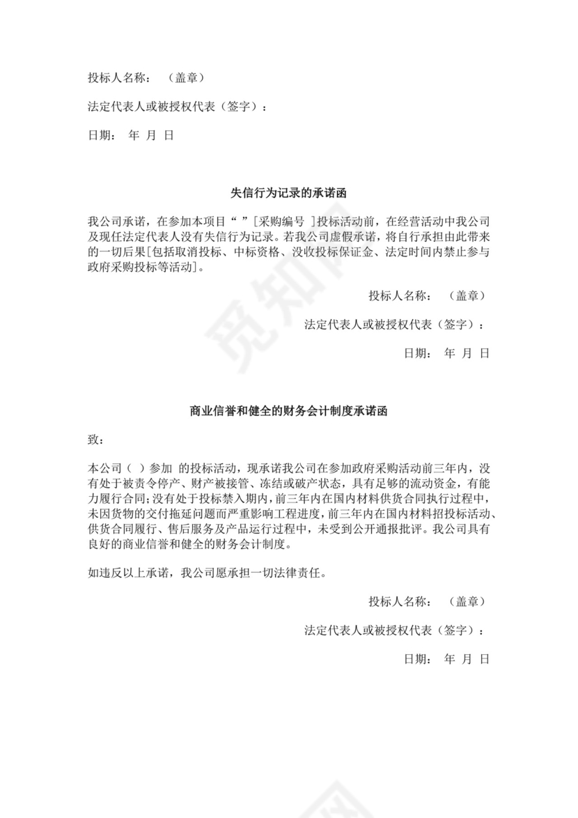 白色简洁投标承诺函公司投标文件模板