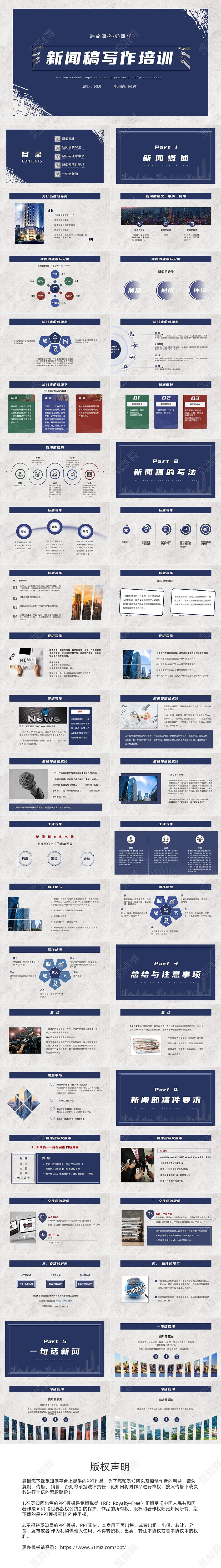 蓝色复古风新闻稿写作培训PPT模板新闻稿写作培训