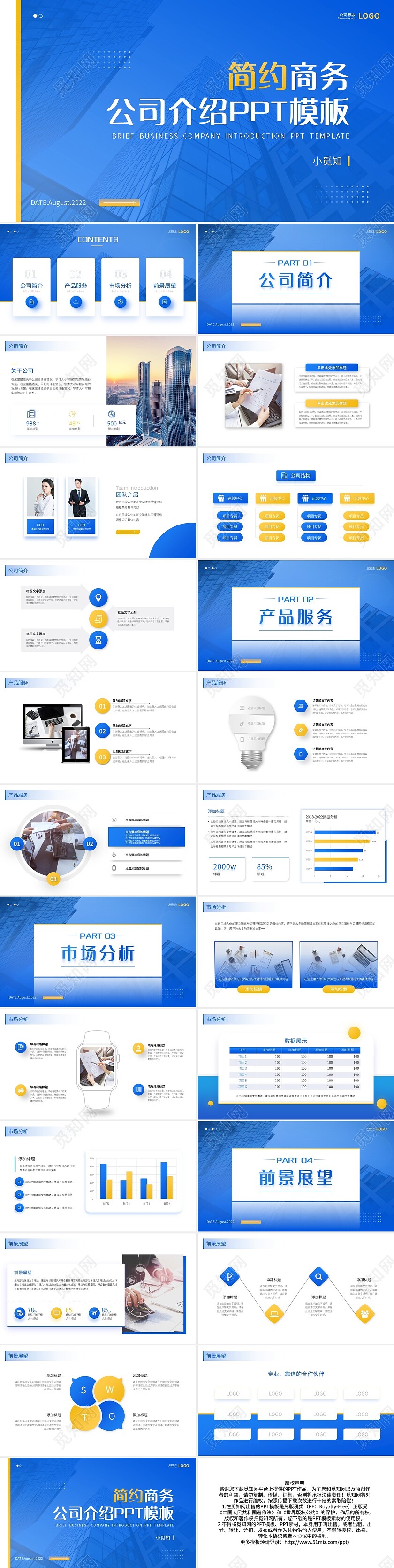 蓝黄简约商务公司介绍工作总结述职汇报PPT模板宣传PPT动态工作总结汇报述职