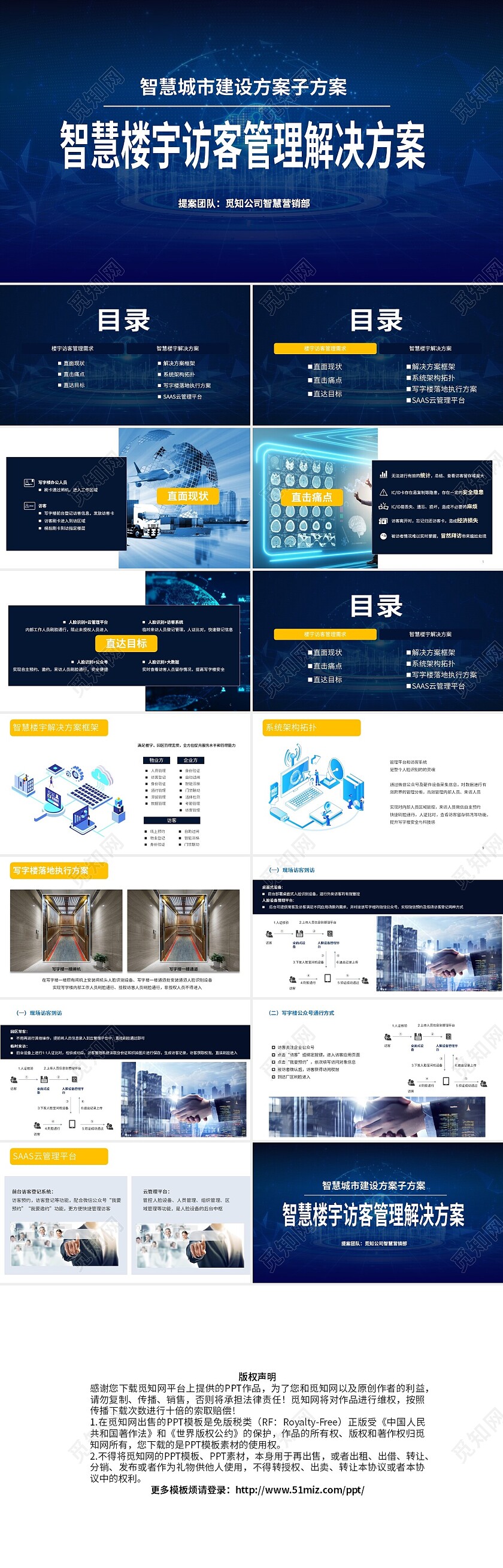 蓝色简约智慧楼宇访客管理解决方案培训课件PPT模板