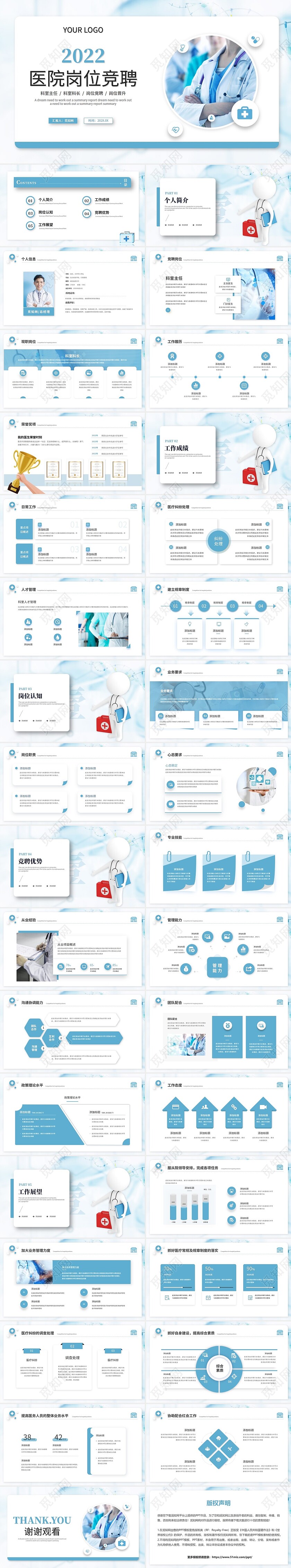 简约商务医疗医生护士医院岗位竞聘岗位晋升ppt模板