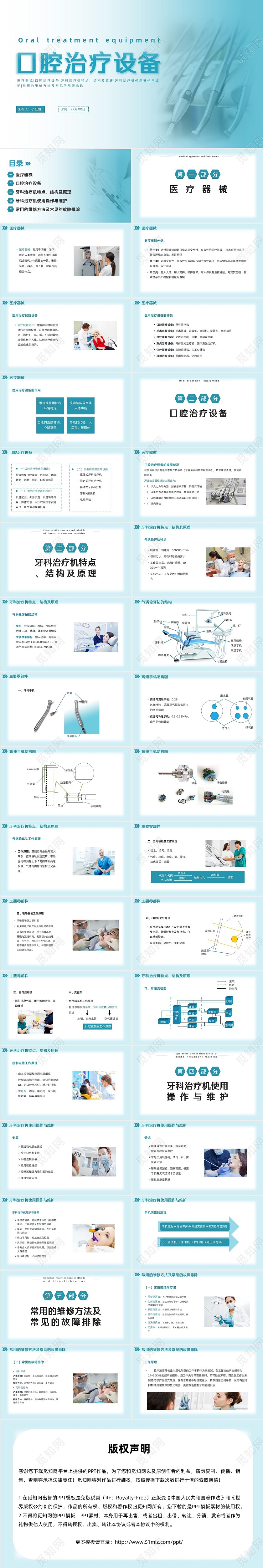 蓝绿色简约商务口腔治疗设备培训PPT模板