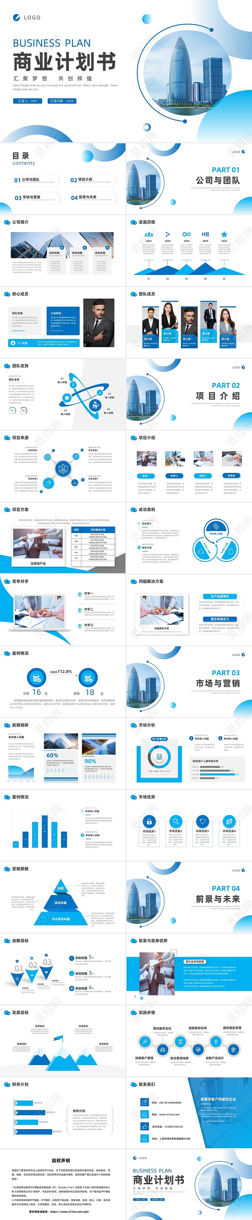 蓝色商务风商业计划书PPT模板