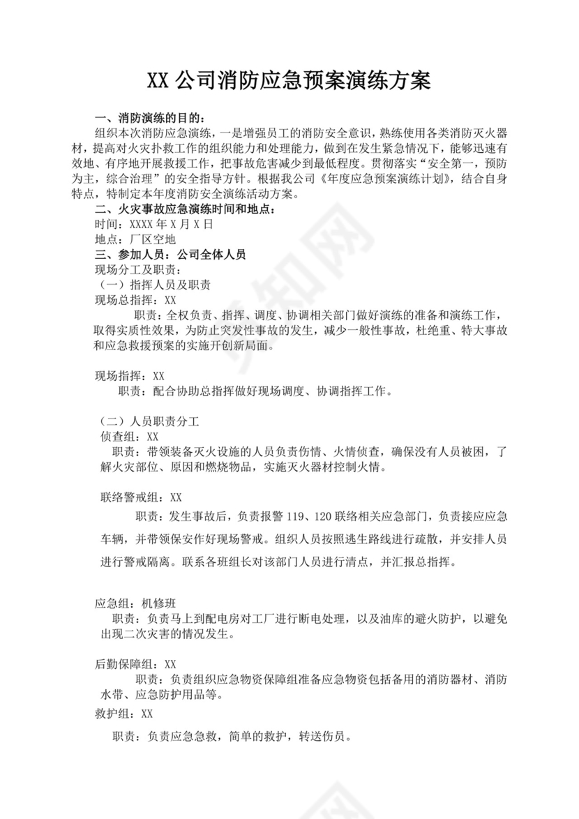 白色简洁消防应急预案企业公司消防应急预案模板