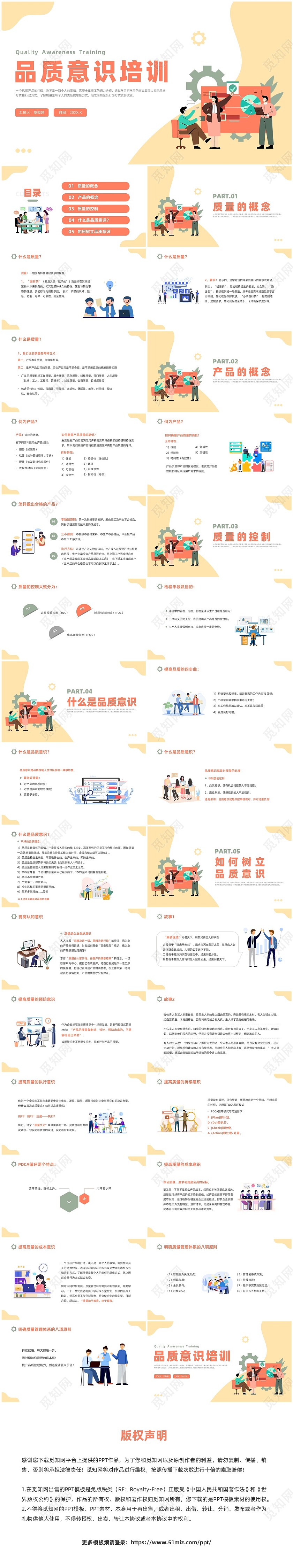 黄色插画风品质意识培训
