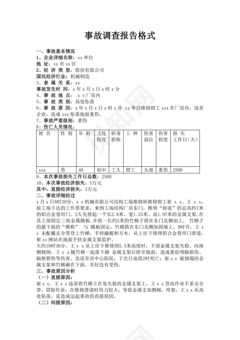 事故调查报告格式范文