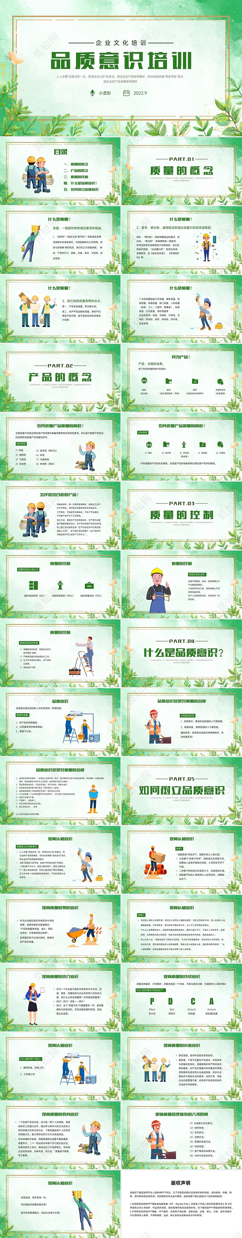 绿色清新水彩企业文化培训品质意识PPT课件品质意识培训