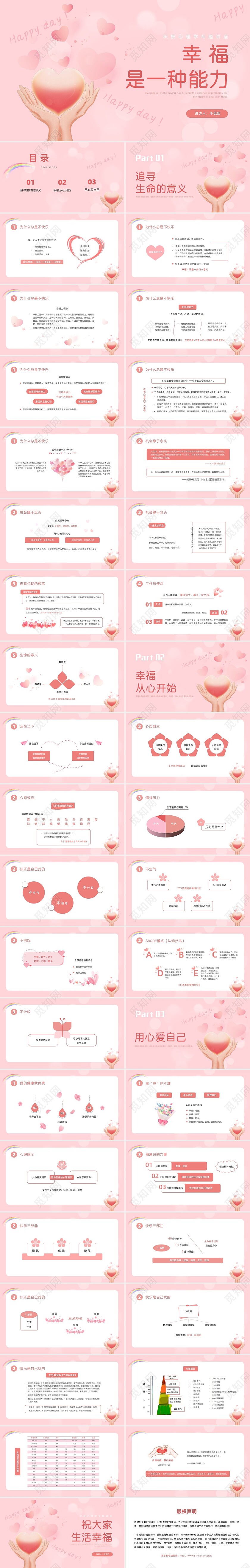 粉红色简约小清新幸福是一种能力企业培训PPT课件积极心理学专题讲座
