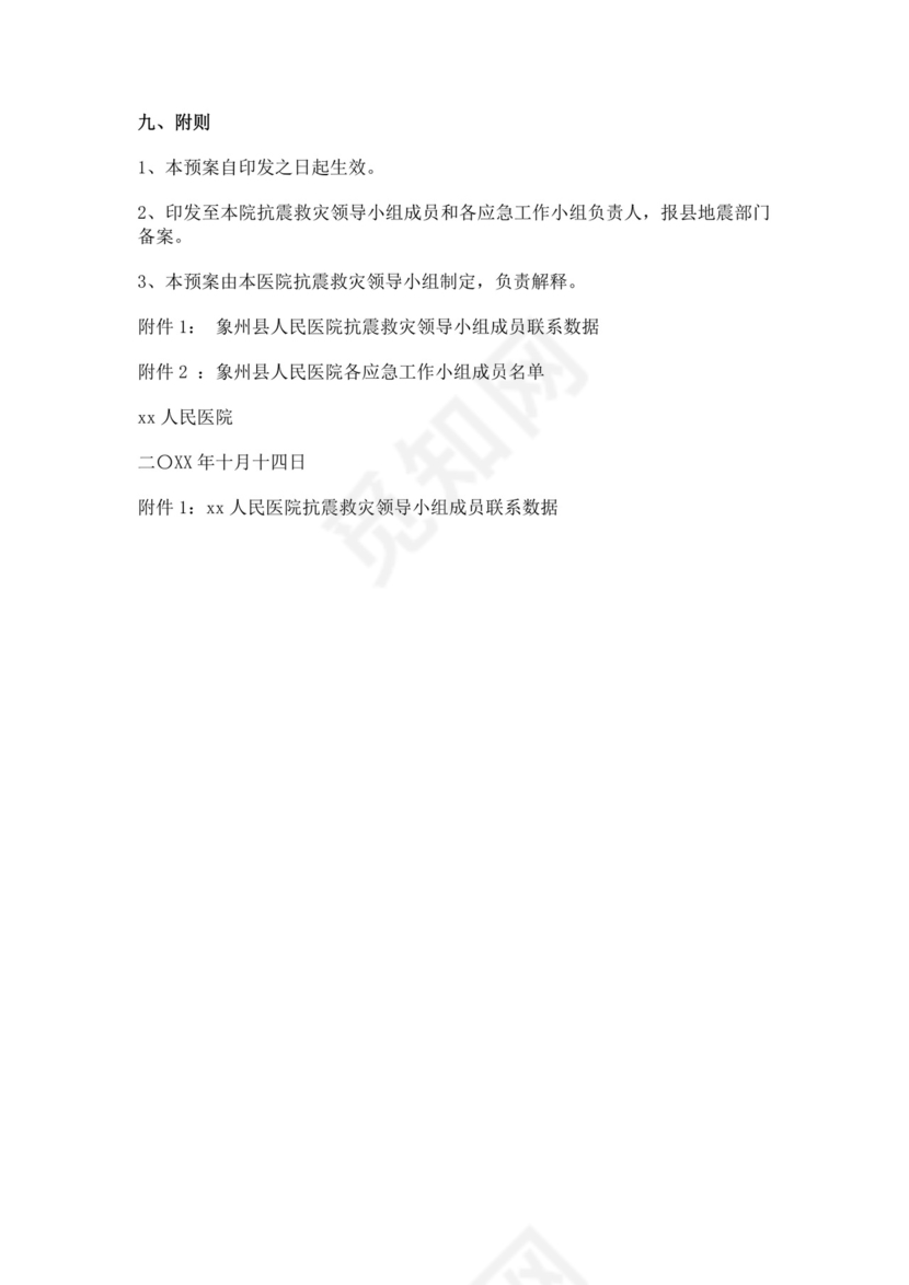 人民医院地震应急预案