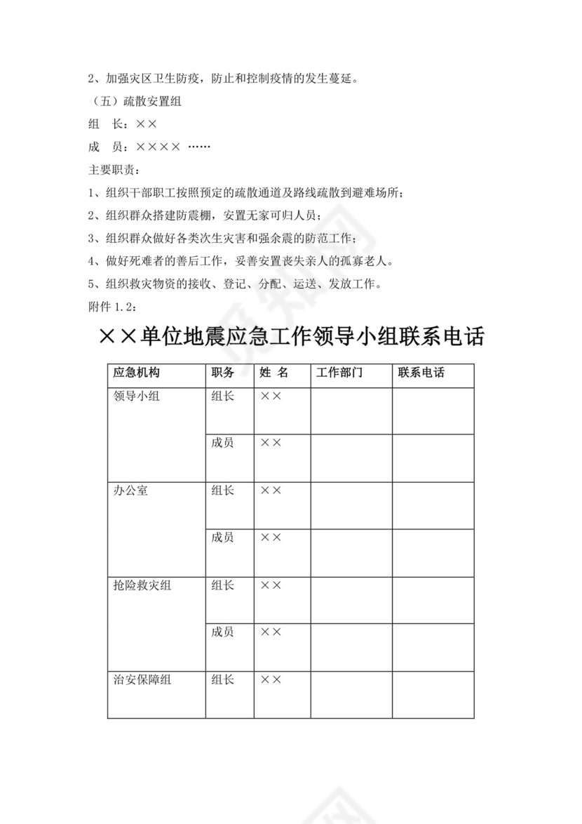 单位地震应急预案范文