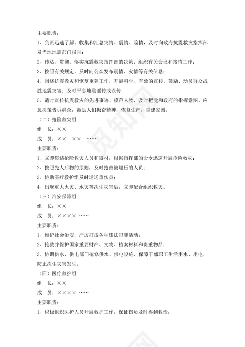 单位地震应急预案范文