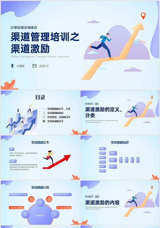 蓝紫色插画向上箭头渠道管理激励培训PPT课件渠道管理渠道激励(激励管理)