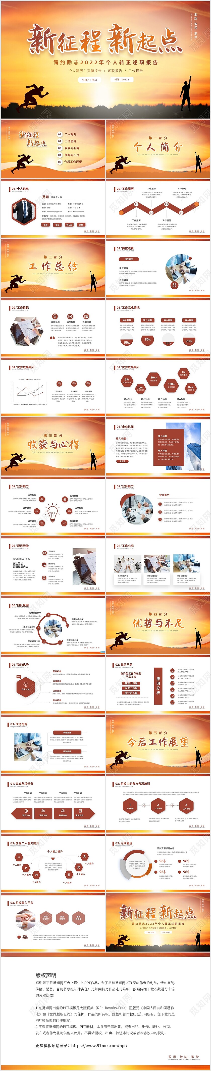 黄色励志简约商务个人转正述职工作总结PPT个人转正述职报告