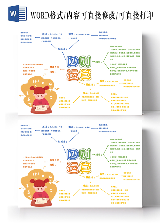 四则运算wordA3思维导图数学四则运算思维导图