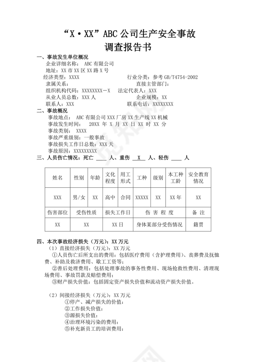 白色简洁安全生产事故调查报告事故调查报告模板