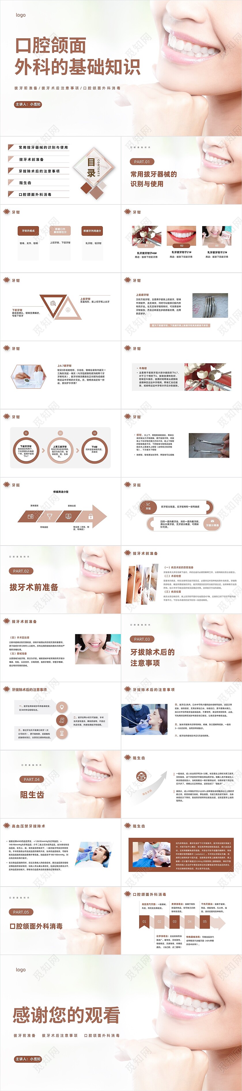棕色商务风格口腔颌面外科的基础知识PPT工作培训PPT