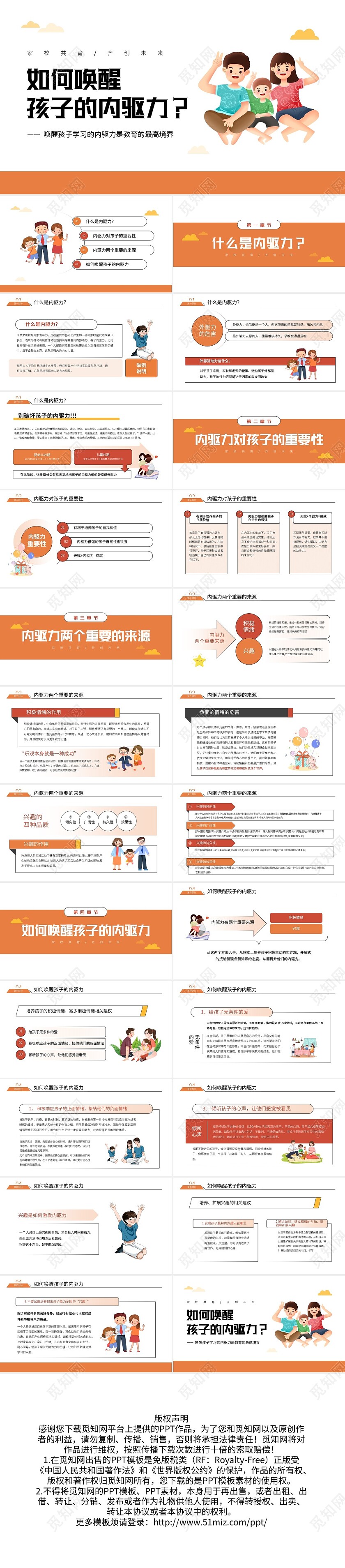 小清新卡通如何唤醒孩子的内驱力PPT模板宣传PPT动态PPT家庭教育培训讲座