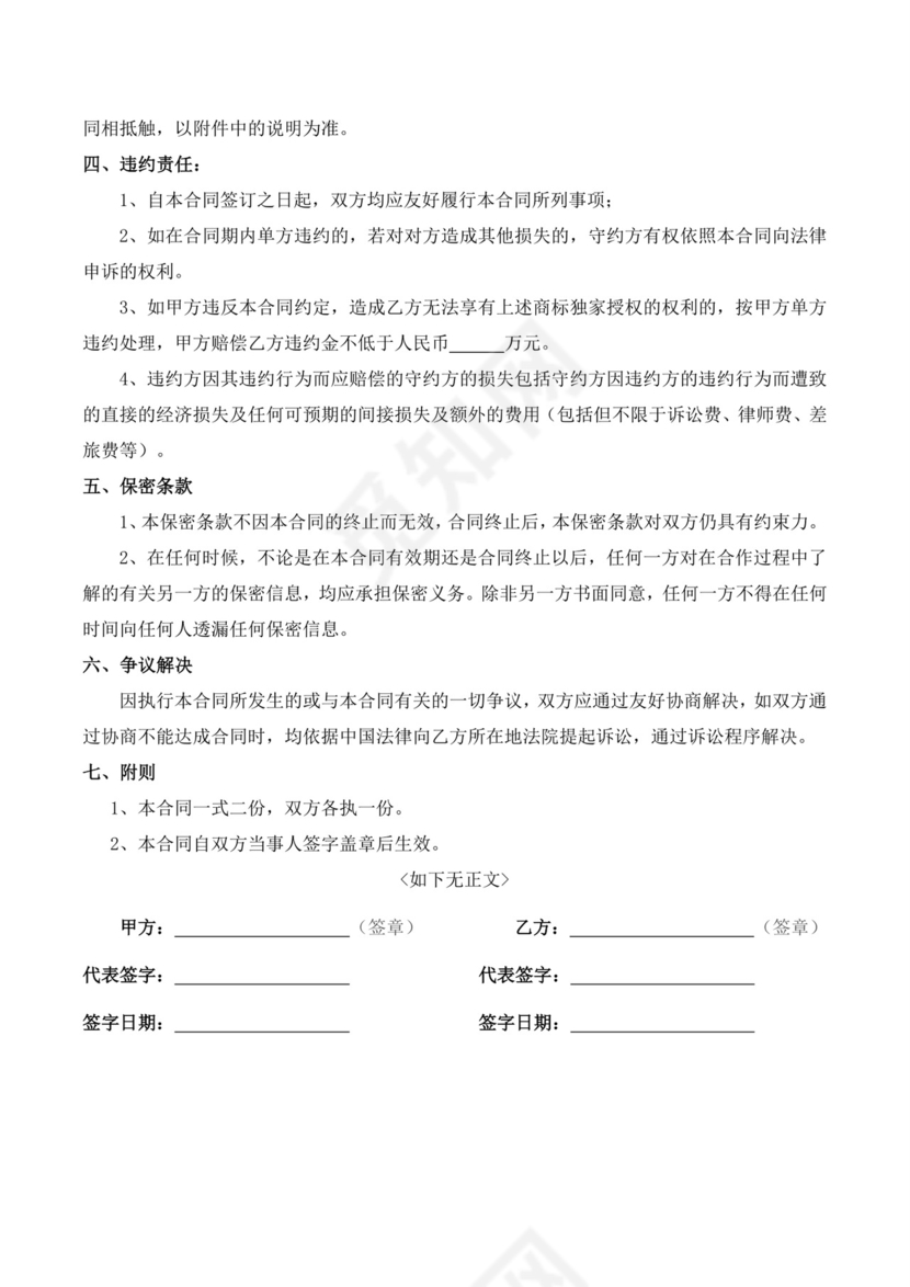 白色简洁品牌授权协议品牌授权合作协议合同