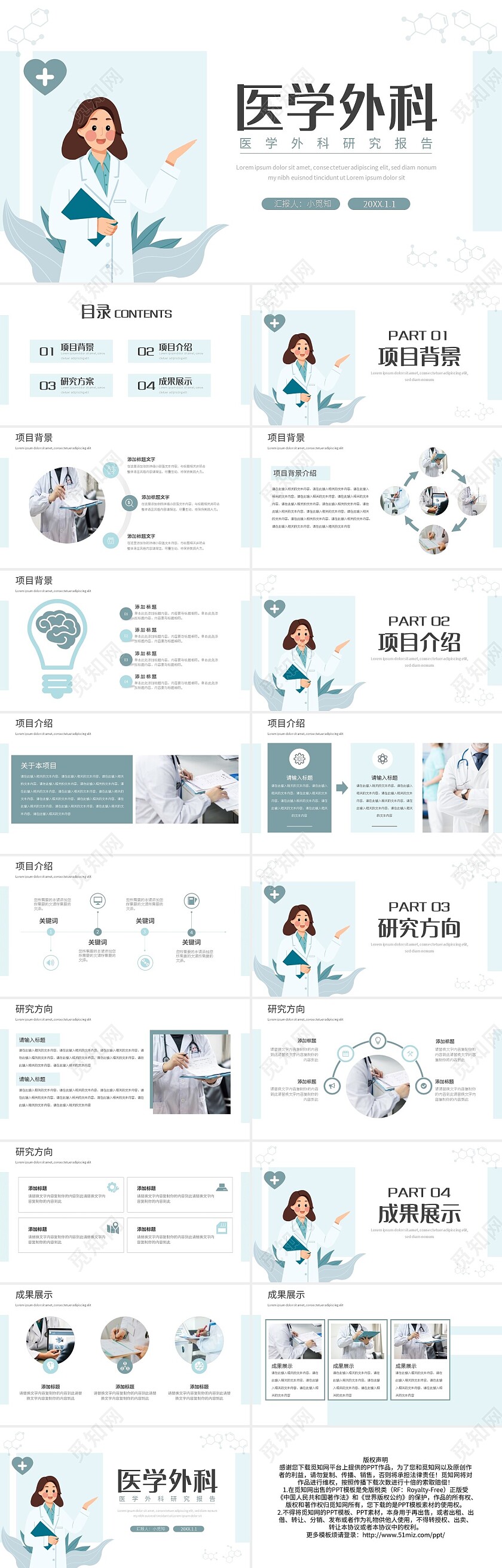 浅色简约医学外科研究报告PPT模板宣传PPT动态PPT