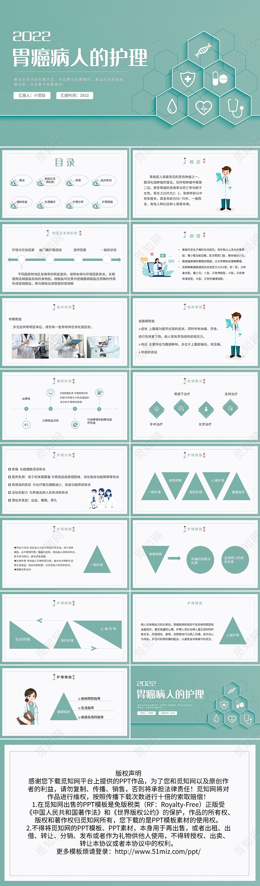 绿色简约胃癌病人的护理PPT模板宣传PPT动态PPT
