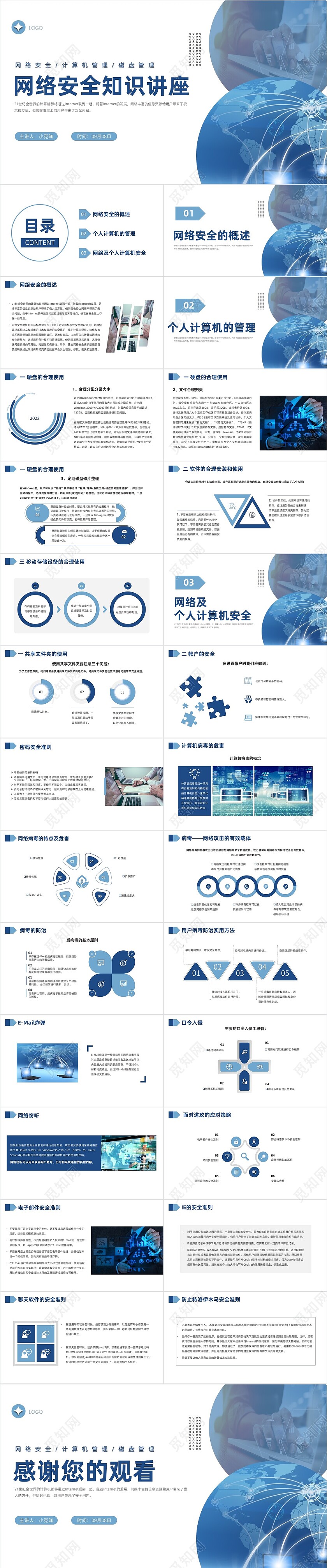 蓝色商务风格网络安全PPT工作培训PPT网络安全知识讲座2