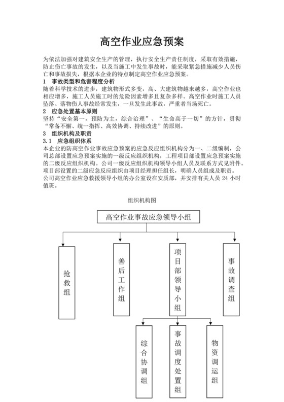 白色简约高空作业应急预案