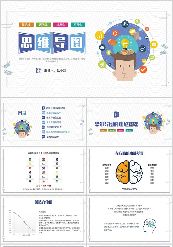 彩色插画卡通思维导图培训PPT课件