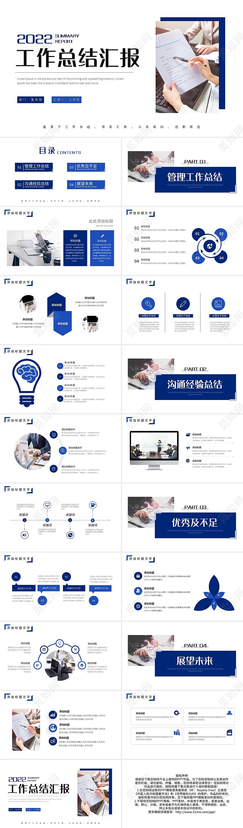 蓝色简约商务工作总结汇报PPT模板宣传PPT动态PPT工作总结汇报述职