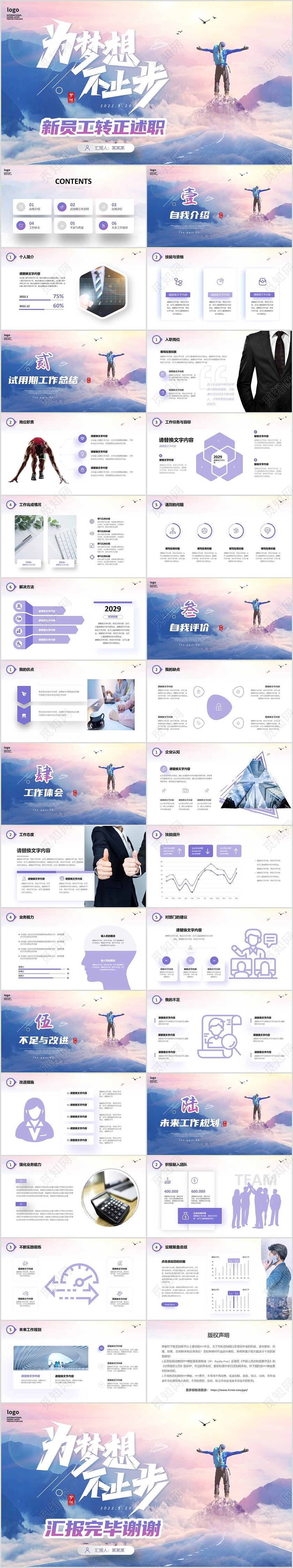 实拍励志为梦想不止步新员工转正述职报告PPT