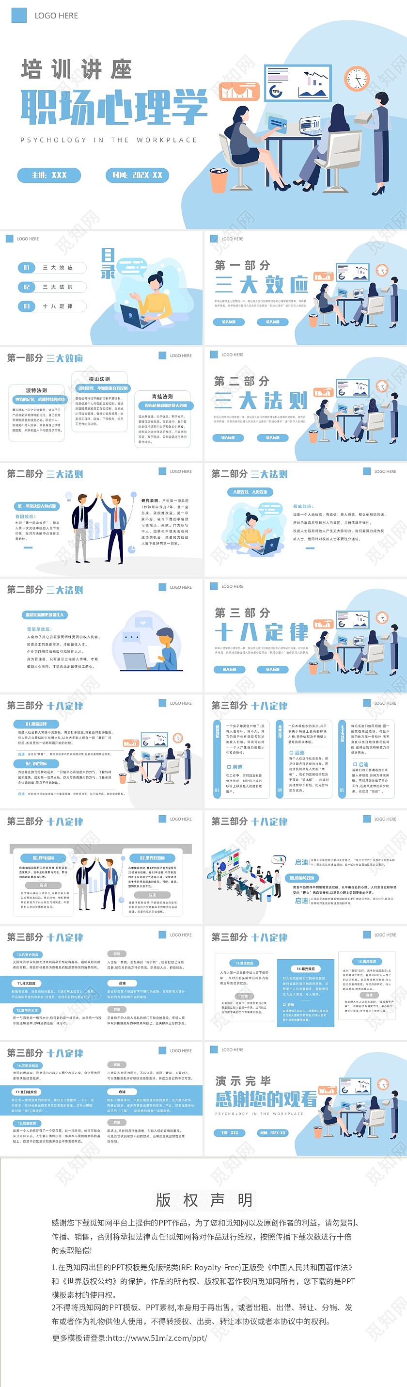 蓝色扁平简约商务职场心理学ppt培训课件