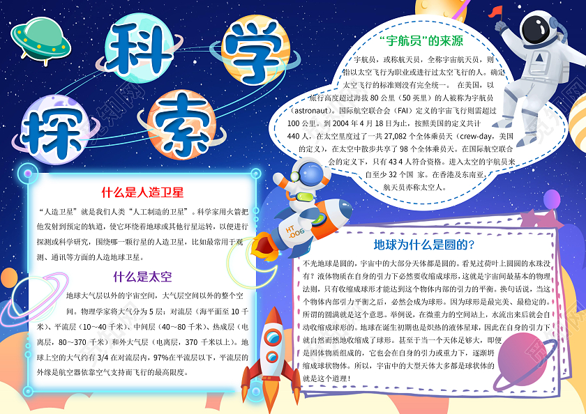 深蓝色科学探索小报手抄报科技小报